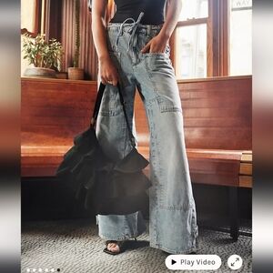 Free People CRVY Outlaw Wide-Leg Denim Pants, Large